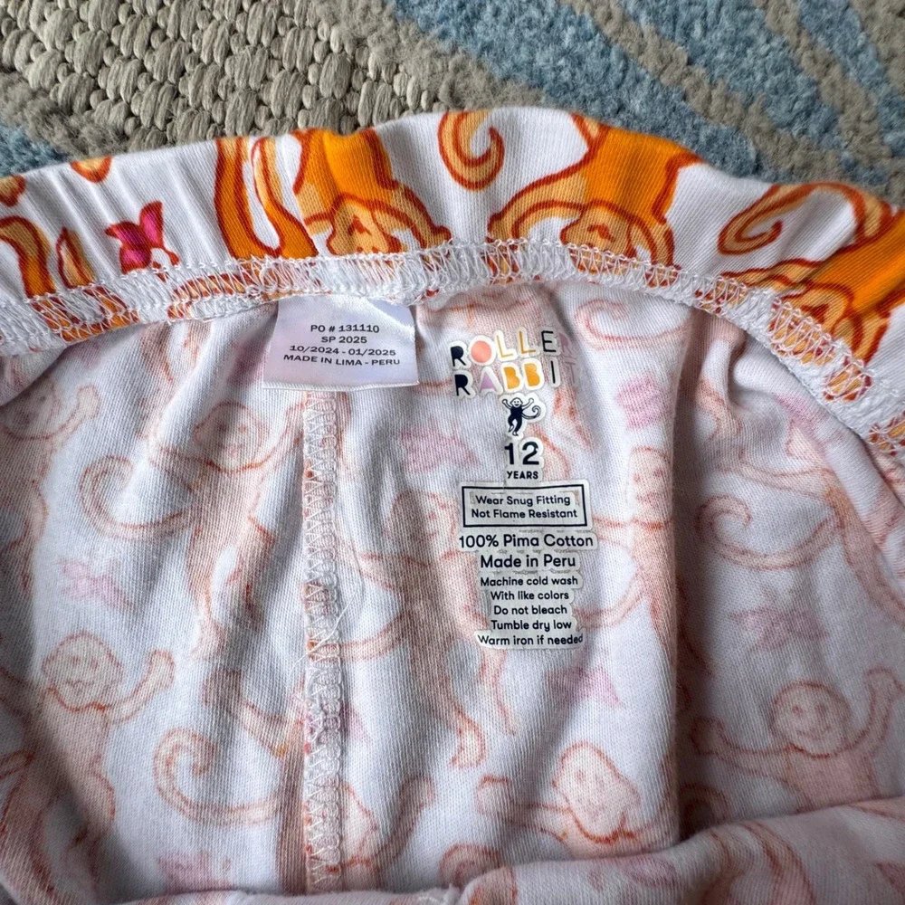 Roller Rabbit Youth Girls Orange Monkey Pajama Pants Bottoms Size 12